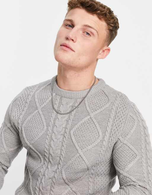 Jack Jones Premium cable knit jumper in grey