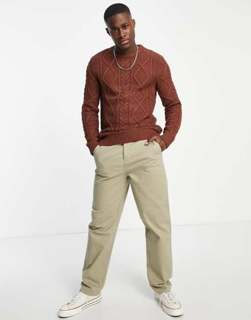 brown sweater grey pants