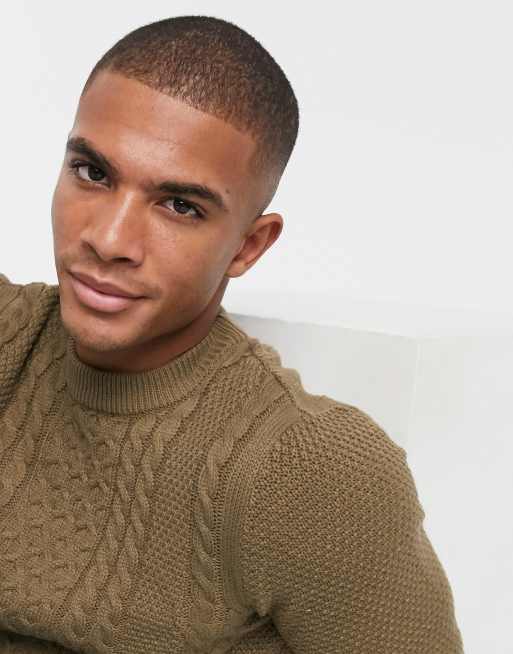 Jack & Jones Premium cable knit sweater in brown