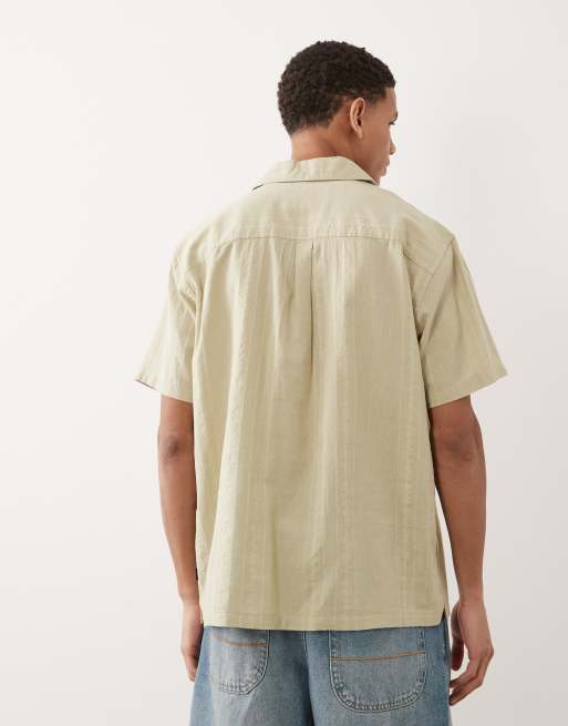 Jack & Jones Premium - Camicia a maniche corte in misto lino verde a righe, 3 di 5