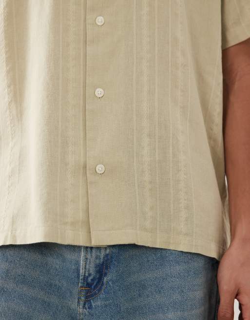 Jack & Jones Premium - Camicia a maniche corte in misto lino verde a righe, 5 di 5