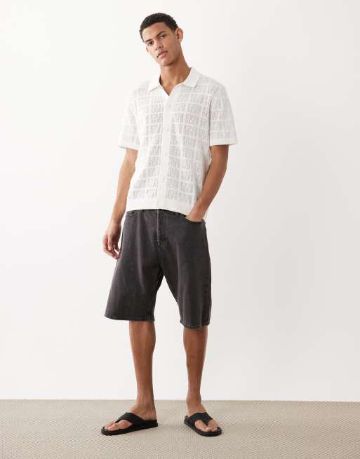 Jack & Jones Premium - Camicia button-down in maglia bianca con motivo squadrato, 2 di 5