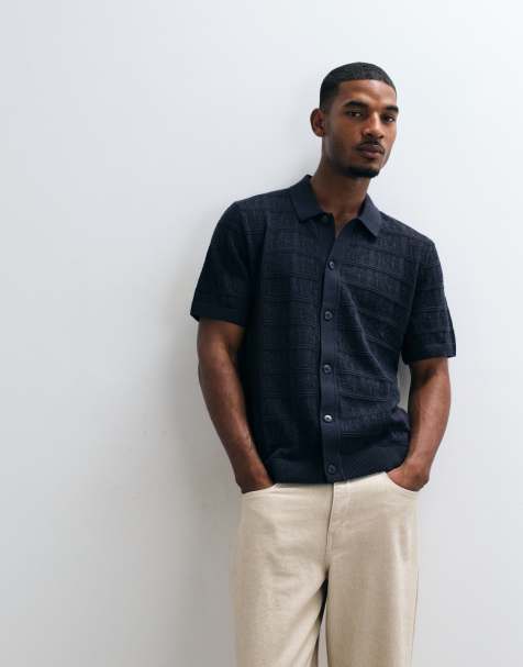 Jack & Jones Premium camicia in maglia a motivo quadri con colletto button-down navy - view 1