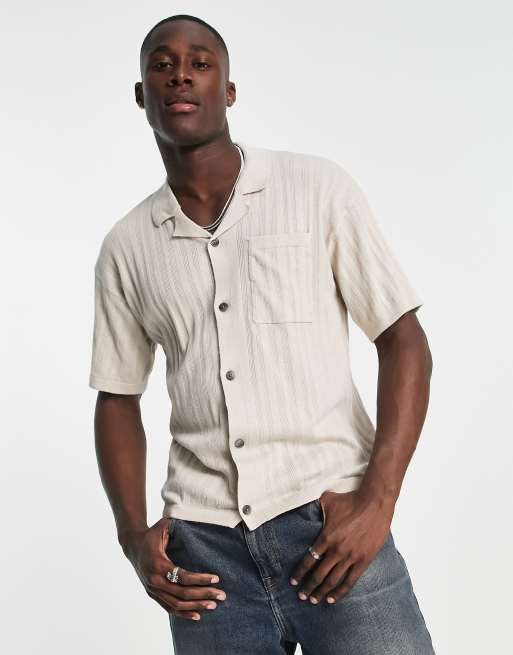 Jack & Jones Premium - Camicia in maglia color pietra con colletto a rever 