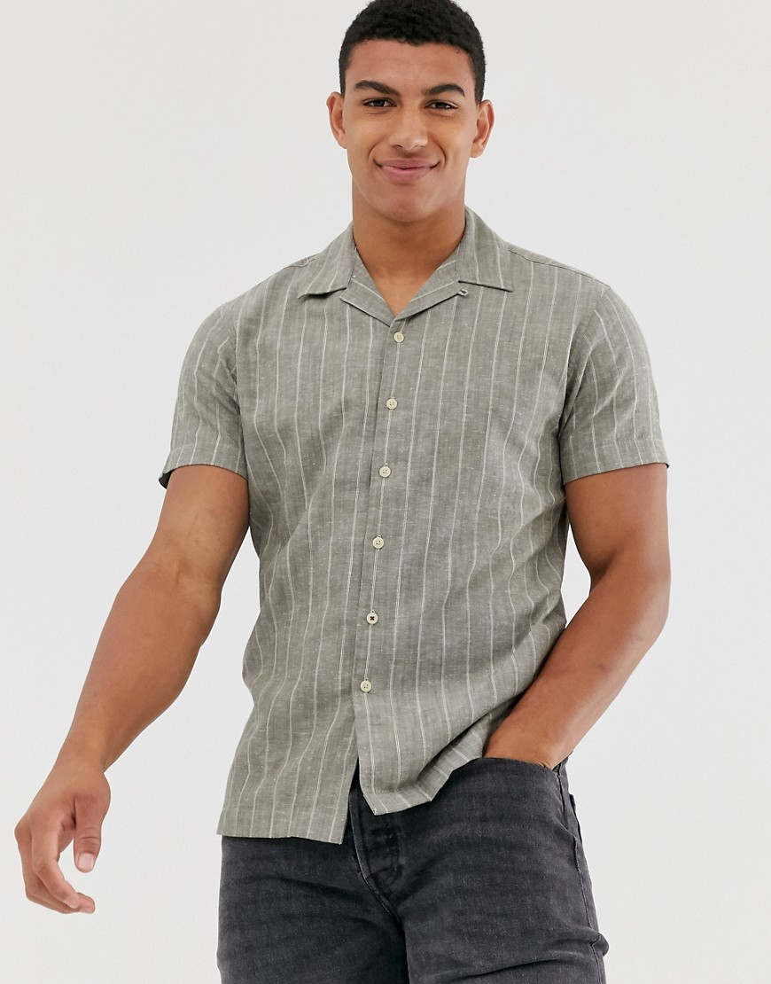 Jack & Jones Premium - Camicia in misto lino a righe con rever-Grigio