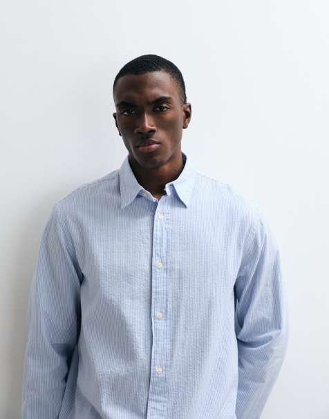 Jack & Jones Premium - Camicia in seersucker a righe azzurra - view 1