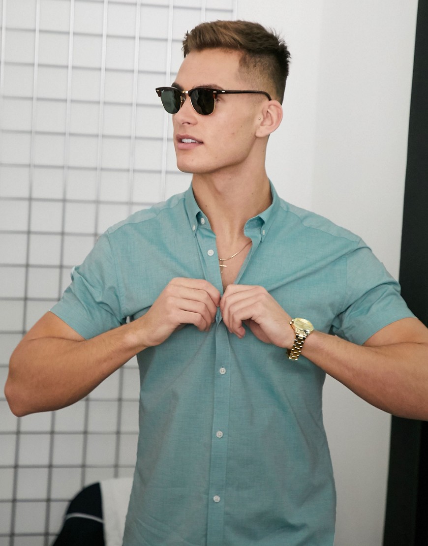Jack & Jones Premium - Camicia slim a maniche corte verde con colletto button-down