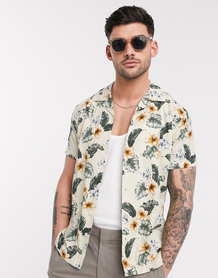 Jack & Jones Premium - Camicia slim con rever crema a fiori