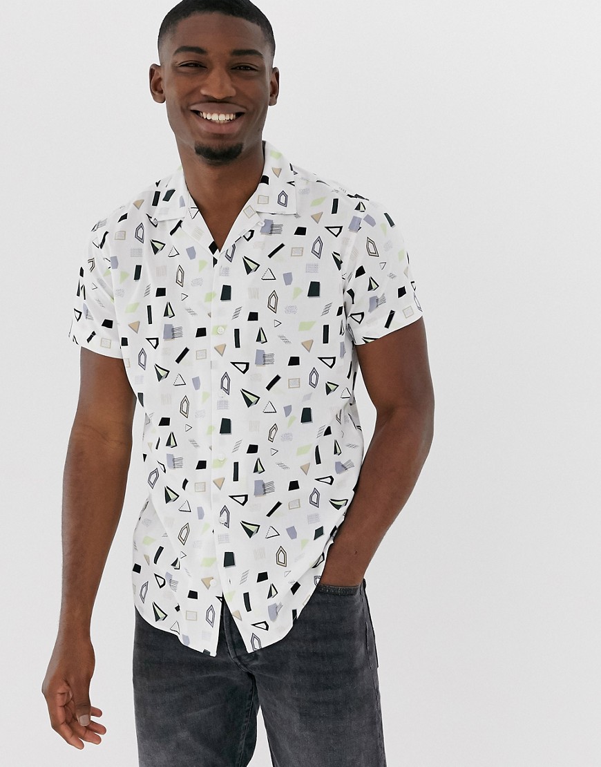 Jack & Jones Premium - Camicia slim con stampa geometrica e colletto a rever-Bianco