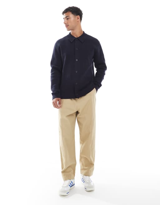 Jack & Jones Premium - Cardigan in maglia color blu navy con colletto, 3 di 5