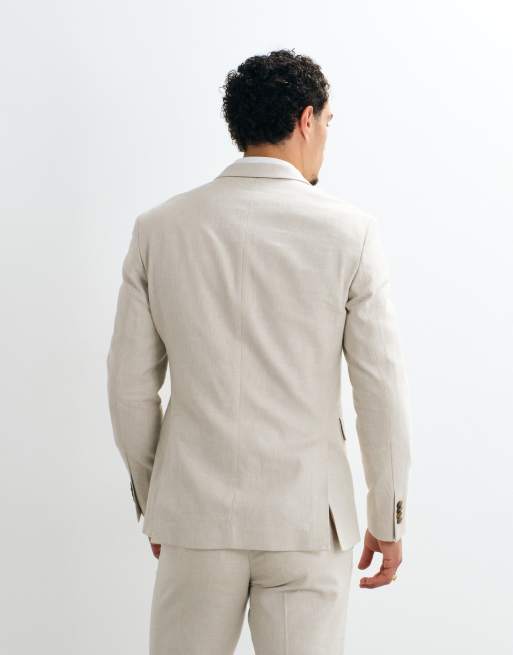 Jack & Jones Premium - Chaqueta de traje beis de corte slim de mezcla de lino (parte de un conjunto), 4 de 5