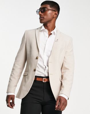 Jack & Jones Premium check blazer in beige