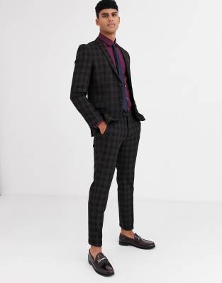 Jack & Jones Premium check suit jacket in black Black