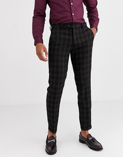 Jack & Jones Premium check suit trousers in black