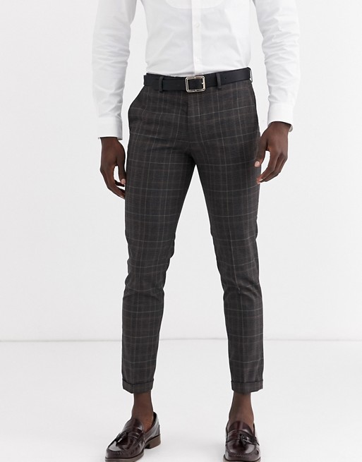 Jack & Jones Premium check suit trousers in grey
