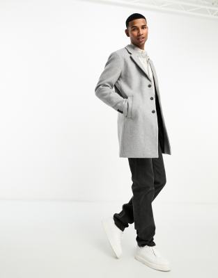 Jack Jones Premium Check Wool Overcoat In Light Gray ModeSens