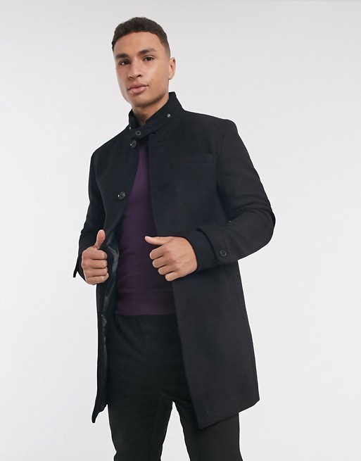 Jack & Jones Premium check wool overcoat with funnel neck