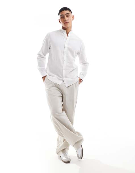 Jack & Jones - Premium - Chemise en lin à col grand-père - Blanc - view 1