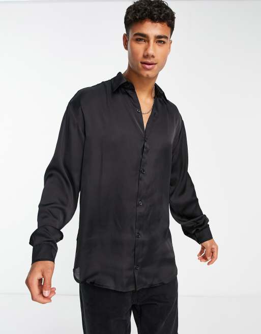 Jack & Jones - Premium - Chemise en satin à manches longues - Noir