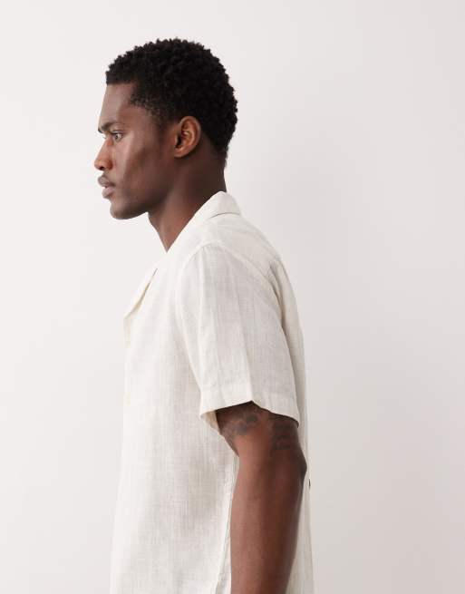 Jack & Jones Premium - Chemise texturée en lin mélangé rayé - Crème, 4 de 5