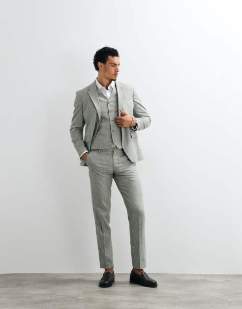 Jack & Jones Premium co-ord linen blend slim suit in sage green - view 1