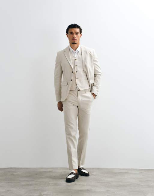 Jack & Jones Premium co-ord linen blend waistcoat in beige, 5 of 5