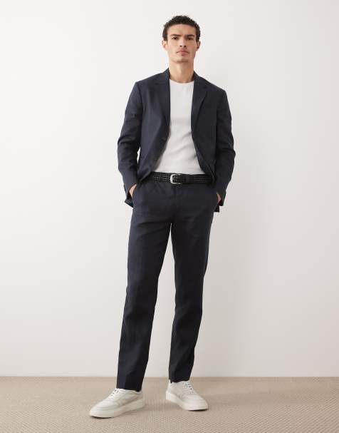 Jack & Jones Premium co-ord pure linen slim suit trousers in navy