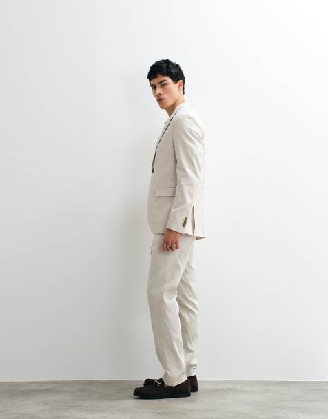 Jack & Jones Premium - Co-ord set van smal pak van linnenmix in beige - view 1