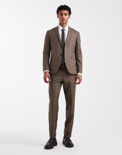 Jack & Jones Premium co-ord super slim tailored trousers in brown