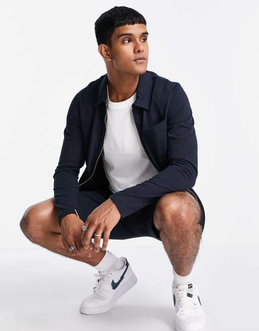 Jack & Jones Premium co-ord zip jersey overshirt in navy