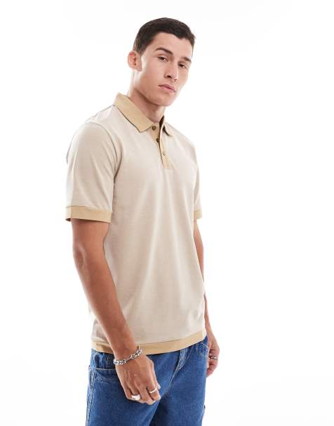 Jack & Jones Premium colour block pique polo in beige - view 1