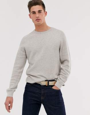 Jack & Jones Premium cotton crew neck textured sweater in gray | ASOS