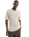 [Jack & Jones] Jack & Jones Premium crochet knitted polo shirt in white M Whitecap grey