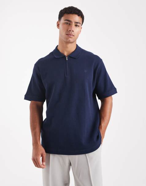 Jack & Jones Premium zip textured polo in black