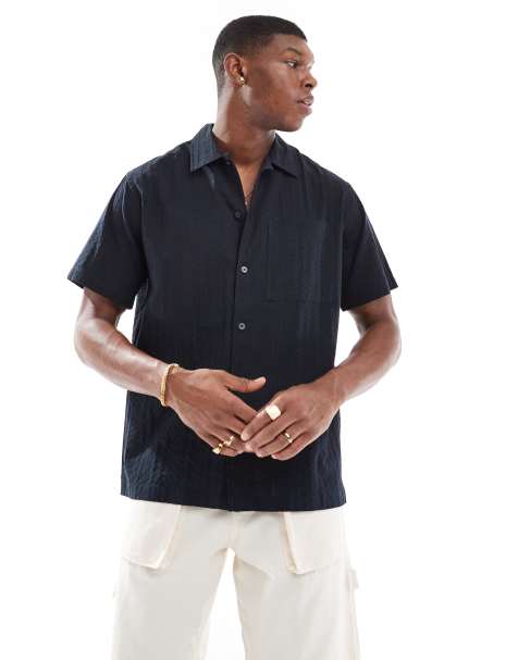 Jack & Jones Premium seersucker shirt in black