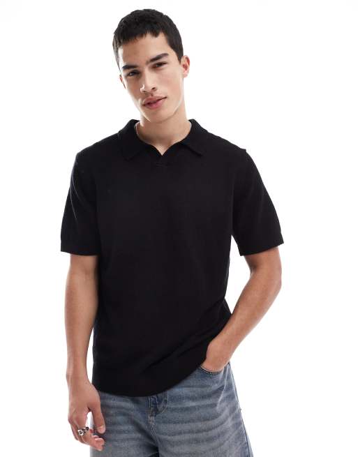 Jack & Jones Premium – Czarna koszulka polo z dzianiny boucle z rozcięciem na dekolcie