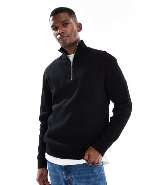 Jack & Jones premium knitted quarter zip in black