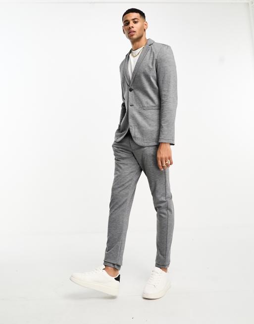 Jack & Jones Premium – Dopasowana dżersejowa marynarka garniturowa i dopasowane spodnie w kolorze ciemnoszarego melanżu