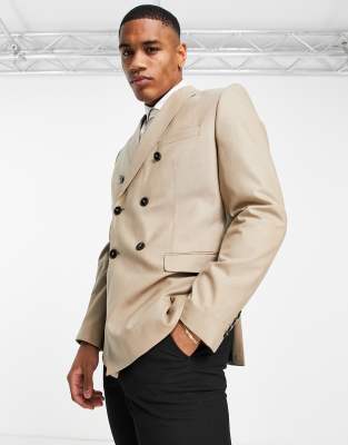 Jack & Jones Premium double breasted suit jacket in brown