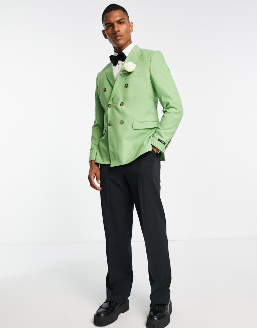 MEN SUITS 2 PIECE Double Breasted Green Premium Slim Fit Suits 