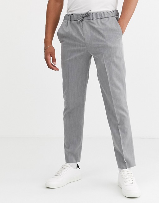 Jack & Jones Premium drawstring waist trousers in light grey