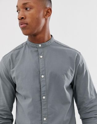 Jack & Jones – Premium – Enkel skjorta i bomullsstretch med murarkrage-Grön