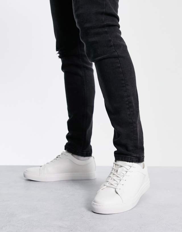 Jack & Jones Premium faux leather sneaker in white