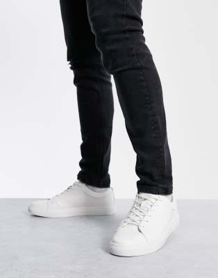 Jack & Jones Premium faux leather trainer in white