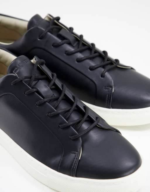 Black faux store leather trainers