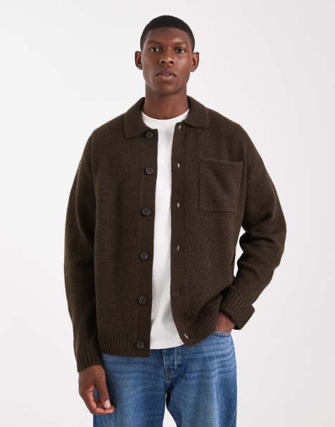 Jack & Jones Premium – Flauschige Strickjacke in Braun mit Kragen - view 1