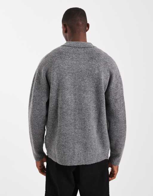 Jack & Jones Premium – Flauschige Strickjacke in Grau mit Kragen, 3 von 5
