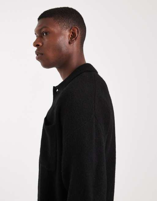 Jack & Jones Premium – Flauschige Strickjacke in Schwarz mit Kragen, 4 von 5