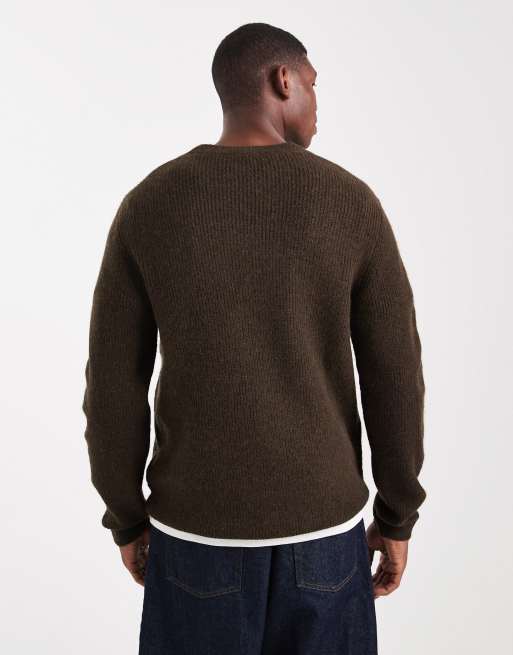 Jack & Jones Premium – Flauschiger, gerippter Pullover in Braun, 3 von 5