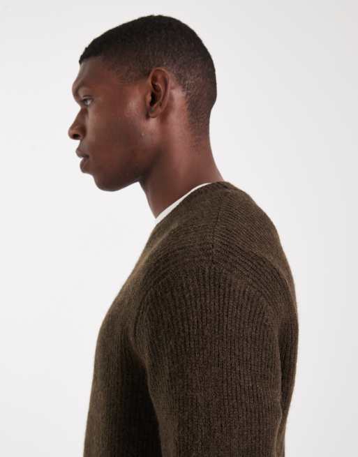 Jack & Jones Premium – Flauschiger, gerippter Pullover in Braun, 4 von 5